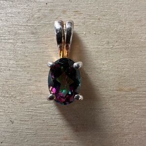 Vintage Sterling Silver Mystic Fire Topaz Necklace Pendant